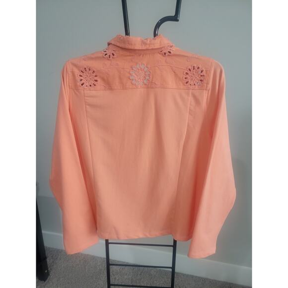 Belle Kim Gravel Lrge Creamsicle Eyelet Jacket Knit Sleeves & Back A683209 NWOT - Picture 5 of 8